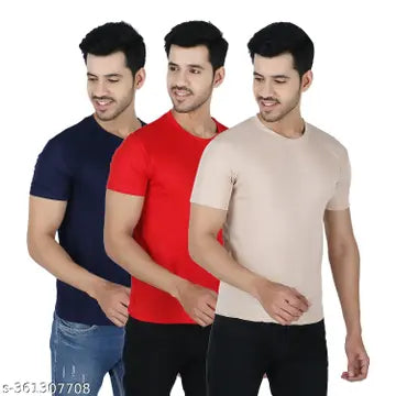 Polyester Men's T-Shirts - Pack of 3 (Assorted Colors)