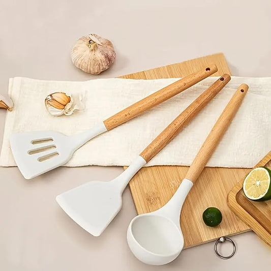 Silicone Spatula Set Non-Stick Spatulas With Wooden Handle (PACK OF 3)