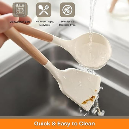 Silicone Spatula Set Non-Stick Spatulas With Wooden Handle (PACK OF 3)