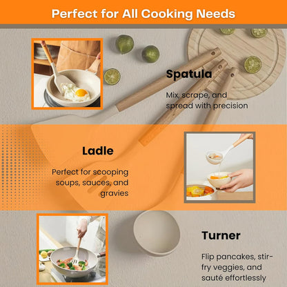 Silicone Spatula Set Non-Stick Spatulas With Wooden Handle (PACK OF 3)