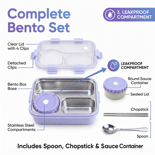 Leak Proof Bento Box for Kids, Adults, Men Women