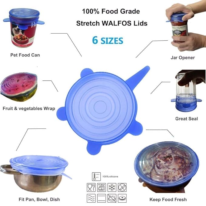 Flexible Silicone Food Cover Lids – Pack of 6