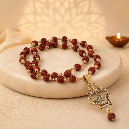 Rudraksha Bead Necklace with Trishul Pendant