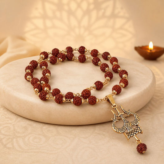 Rudraksha Bead Necklace with Trishul Pendant