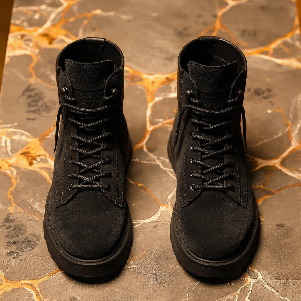 Black Suede Leather Elvio Combat Boot