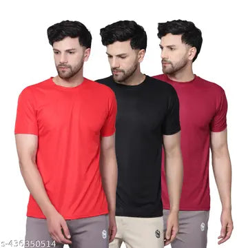 Polyester Fashionable Men's T-Shirts - Pack of 3 (Assorted Colors)