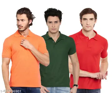 Cotton Blend Men's Polo T-Shirts - Pack of 3 (Assorted Colors)