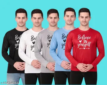 Polyester Stylish Men's T-Shirts - Pack of 5 (Assorted Colors)