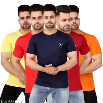 Cotton Men's T-Shirts - Pack of 5 (Assorted Colors)