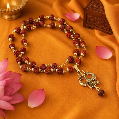 Rudraksha Bead Necklace with Trishul Pendant