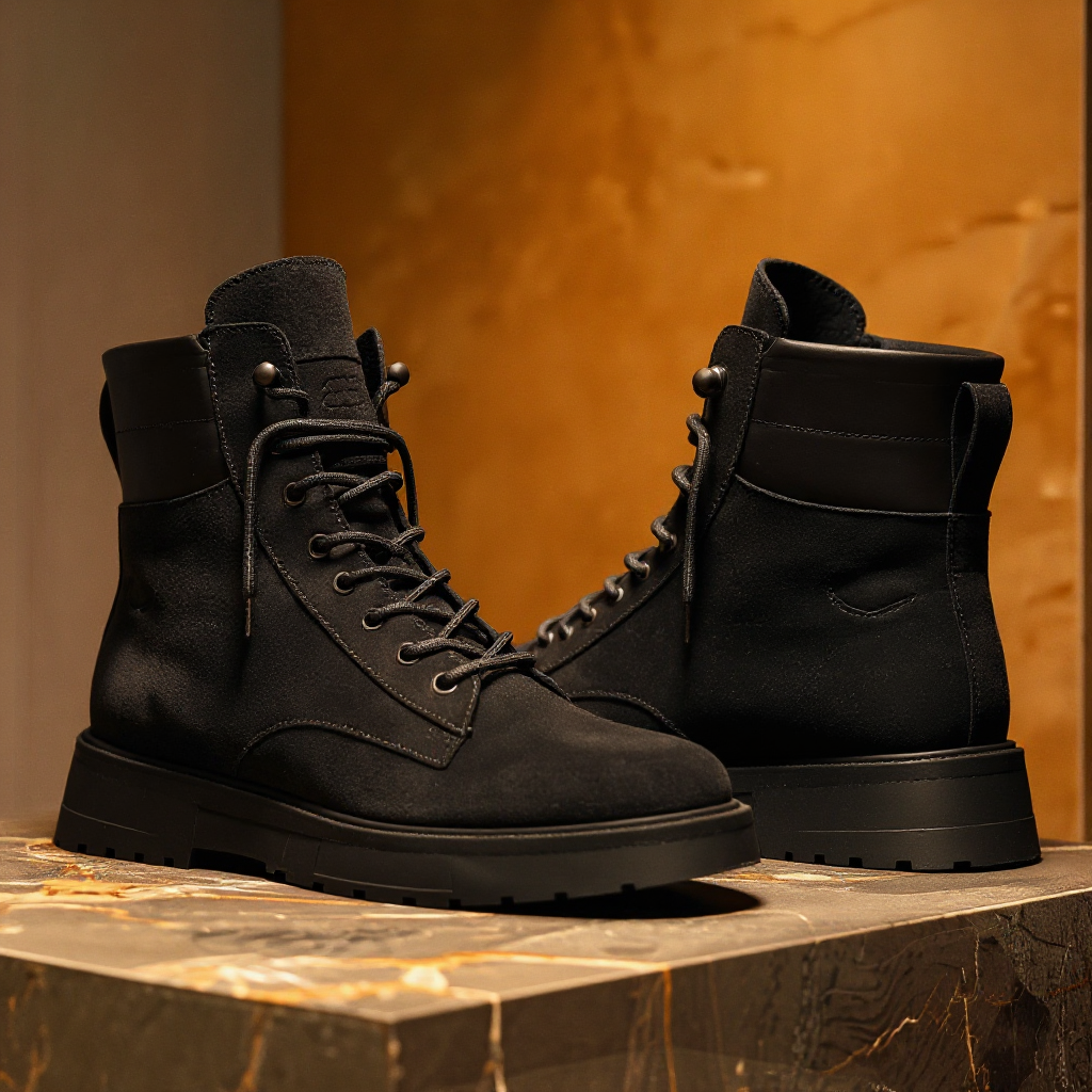 Black Suede Leather Elvio Combat Boot