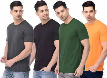 Solid Men's T-Shirts - Pack of 4 (Assorted Colors)