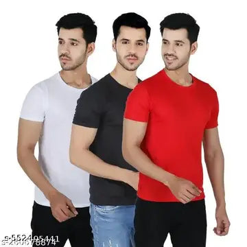 Polyester Men's T-Shirts - Pack of 3 (Assorted Colors)