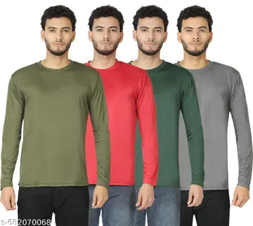 Polyester Solid Round Neck Men's T-Shirts - Pack of 4 (Assorted Colors)