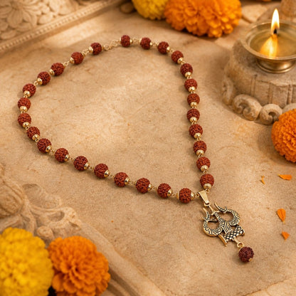 Rudraksha Bead Necklace with Trishul Pendant