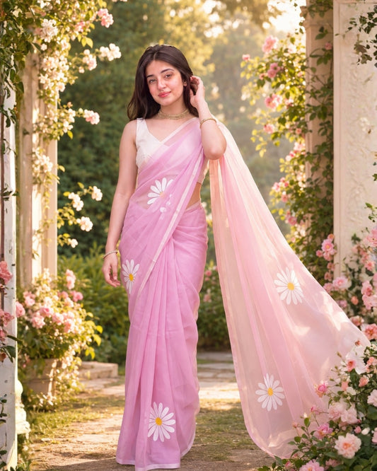 New Linen Cotton Digital Print Saree
