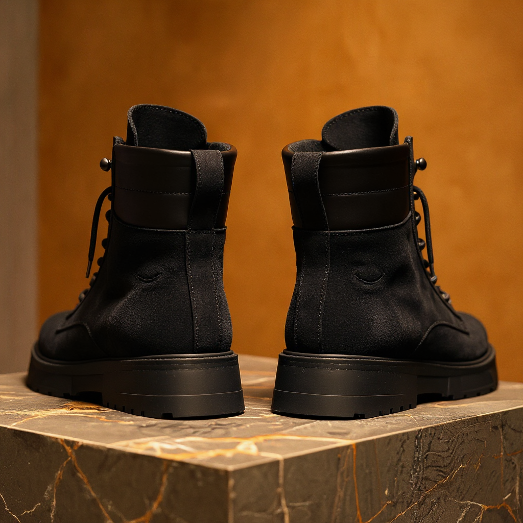 Black Suede Leather Elvio Combat Boot