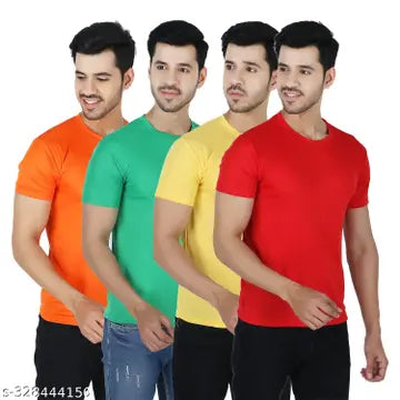 Plain Men's T-Shirts - Pack of 4 (Assorted Colors)