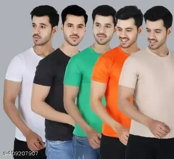 Cotton Solid Men's T-Shirts - Pack of 5 (Assorted Colors)