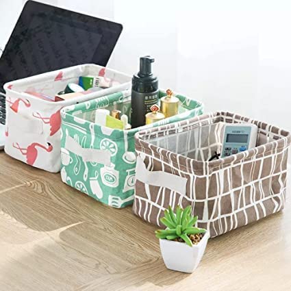 Folding Cotton Linen Storage Bag Assorted Color - Pack of 2
