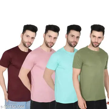 Solid Round Neck Men's T-Shirts - Pack of 4 (Assorted Colors)