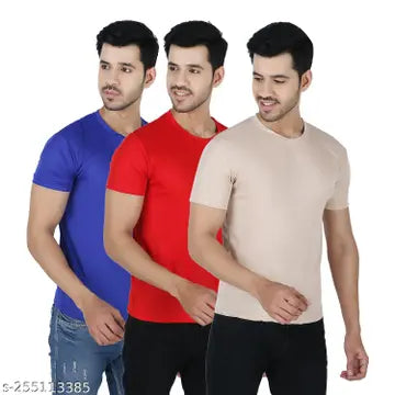 Cotton Blend Stylish Men's T-Shirts - Pack of 3 (Assorted Colors)
