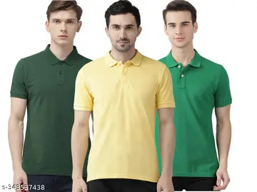 Cotton Blend Designer Men's Polo T-Shirts - Pack of 3 (Assorted Colors)