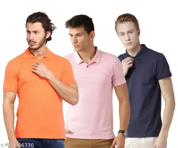 Cotton Blend Men's Polo T-Shirts - Pack of 3 (Assorted Colors)