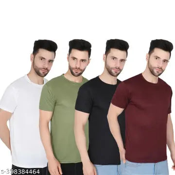 Solid Round Neck Men's T-Shirts - Pack of 4 (Assorted Colors)