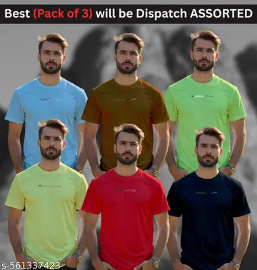 Cotton Round Neck Men's T-Shirts - Pack of 3 (Assorted Colors)