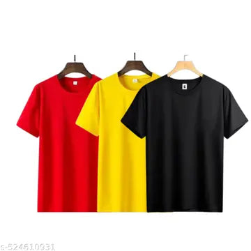 Polyester Men's T-Shirts - Pack of 3 (Assorted Colors)