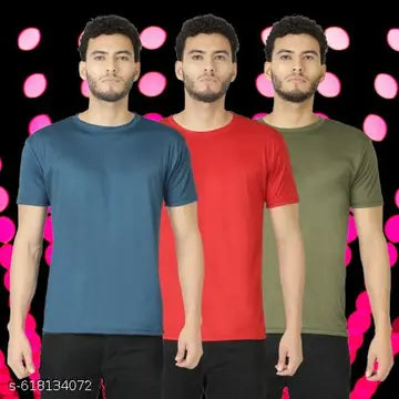 Polyester Fashionable Men's T-Shirts - Pack of 3 (Assorted Colors)