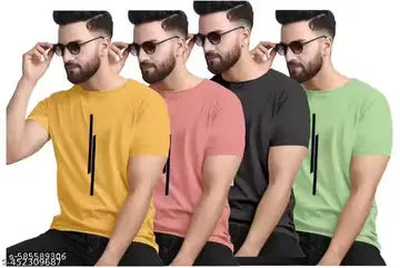 Polyester Solid Round Neck Men's T-Shirts - Pack of 4 (Assorted Colors)