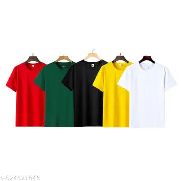 Polyester Men's T-Shirts - Pack of 5 (Assorted Colors)