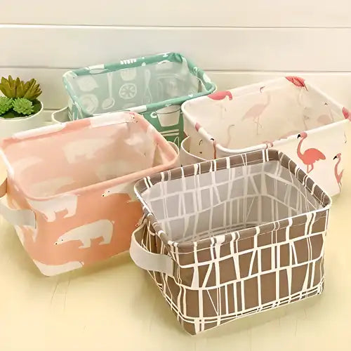 Folding Cotton Linen Storage Bag Assorted Color - Pack of 4