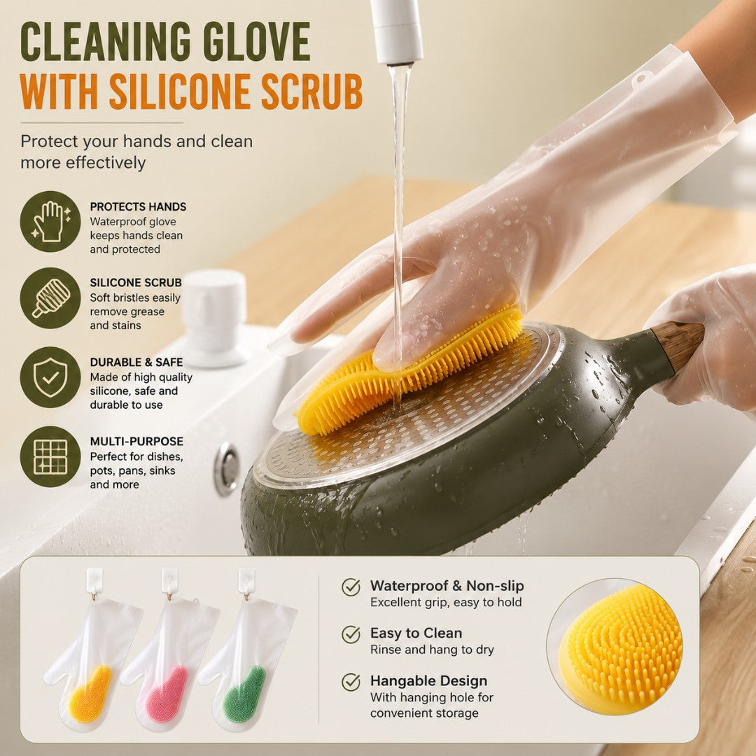 Silicone Dishwashing Glove Pair( random color)