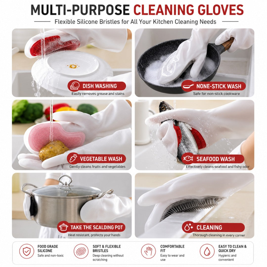 Silicone Dishwashing Glove Pair( random color)