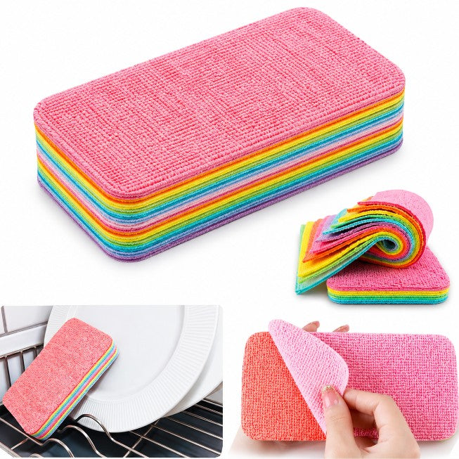 Rainbow Microfiber Dish Cleaning Sponges (12 Pieces)