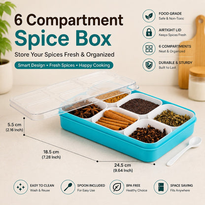 6-in-1 Masala Box for Kitchen with spoon