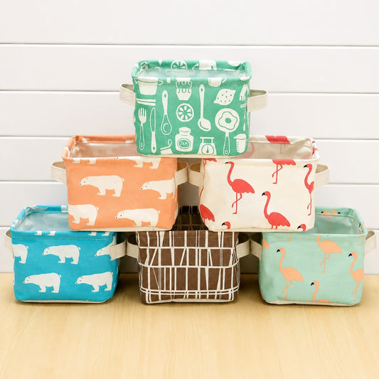 Folding Cotton Linen Storage Bag Assorted Color - Pack of 4
