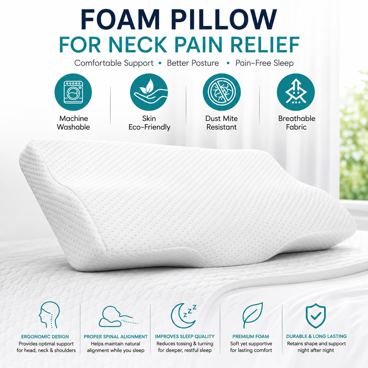Foam Pillow for Neck Pain Relief