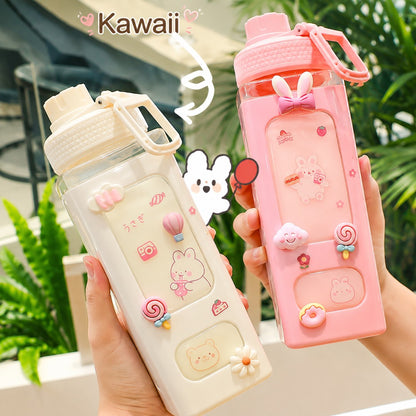 700ml Kawaii Water Bottle with Straw – Assorted Colors