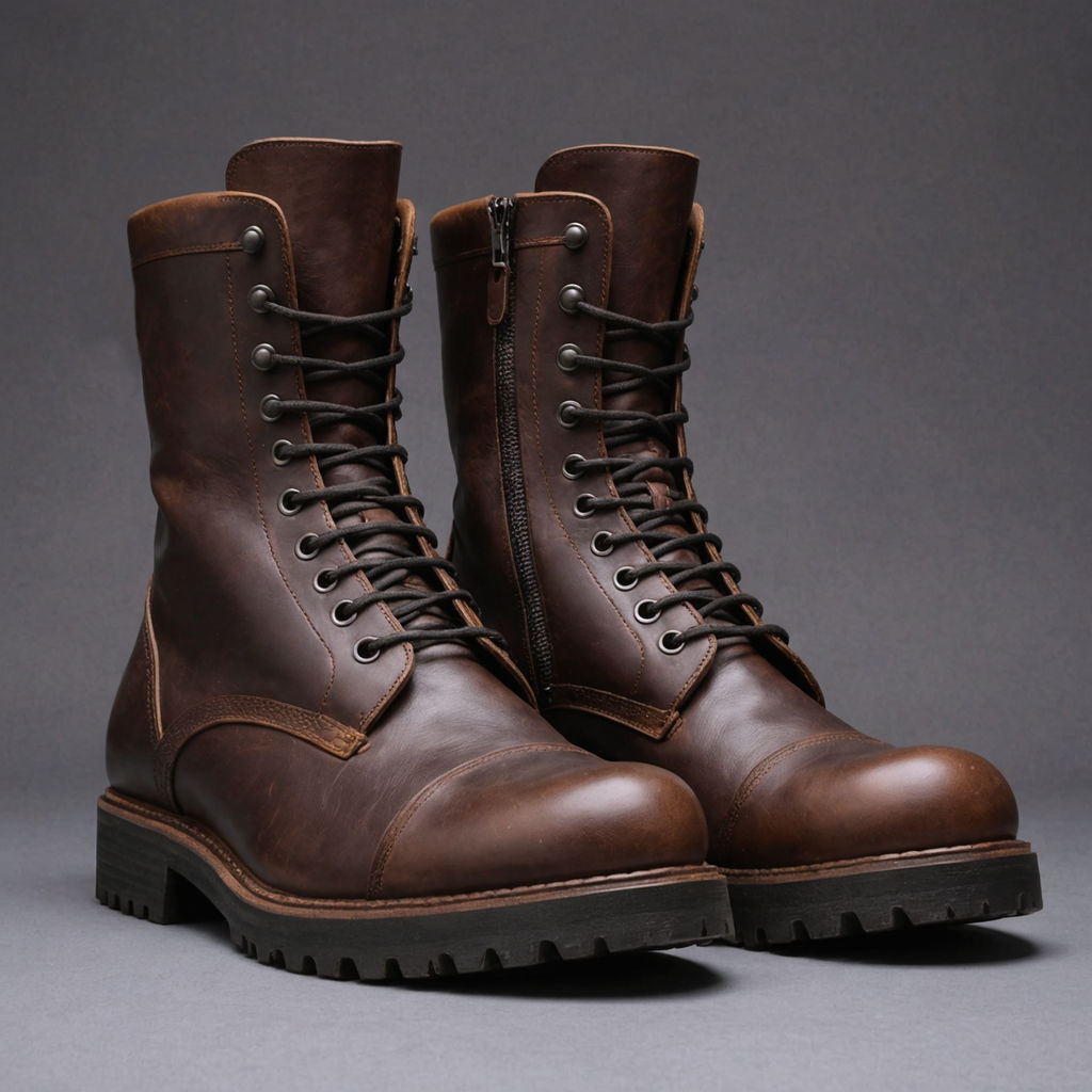 Dark Brown Leather Oriella Lace Up Chunky Derby Boots with Zipper and Track Sole - AW24 - Hiking and Trekking Boots