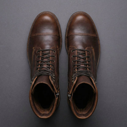 Dark Brown Leather Oriella Lace Up Chunky Derby Boots with Zipper and Track Sole - AW24 - Hiking and Trekking Boots
