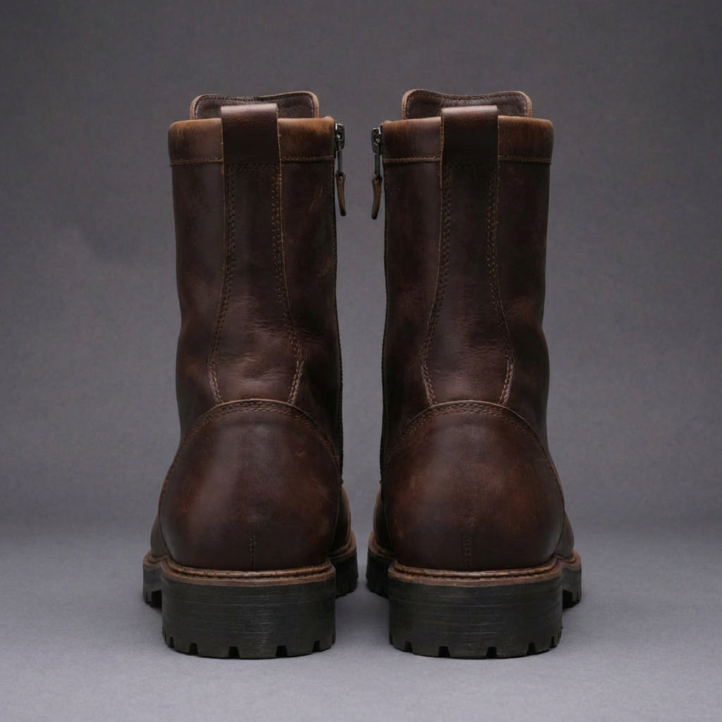 Dark Brown Leather Oriella Lace Up Chunky Derby Boots with Zipper and Track Sole - AW24 - Hiking and Trekking Boots