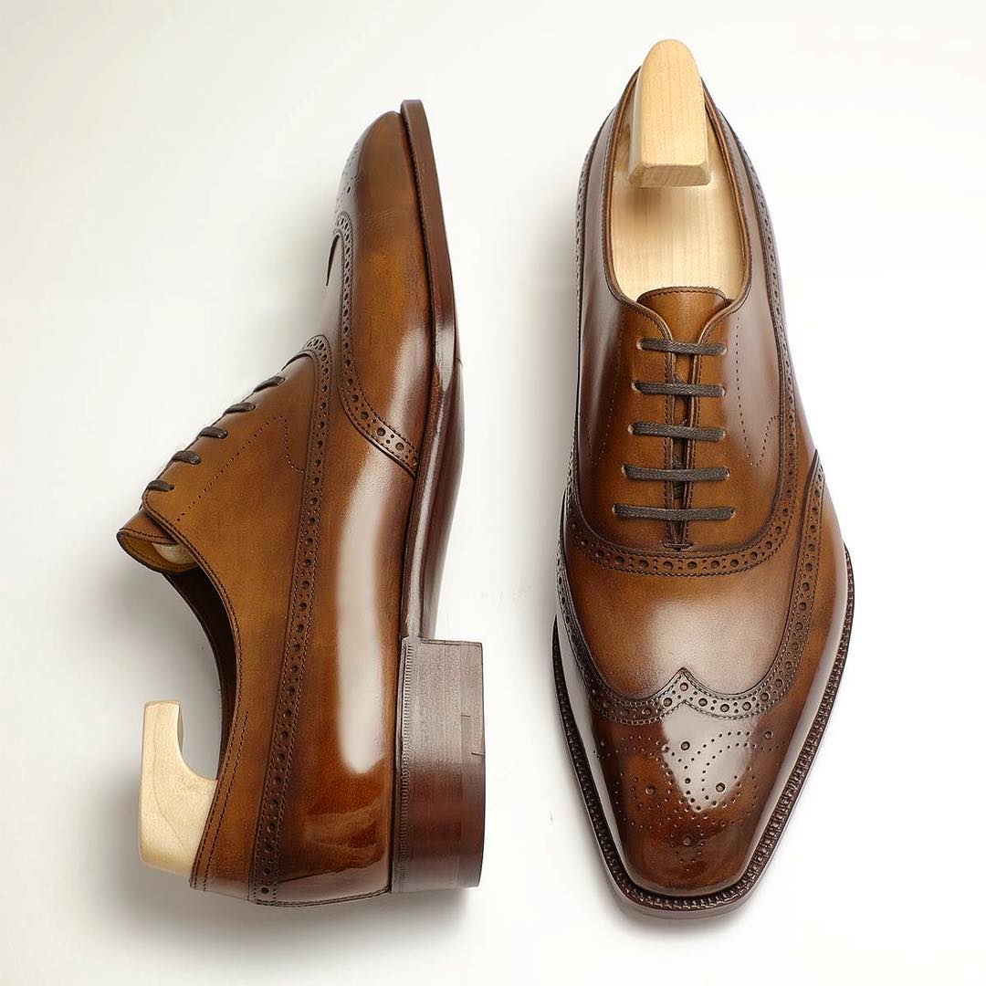 Tan Leather Cedarain Brogue Wingtip Oxfords - Work Edition ITALIAN AW26