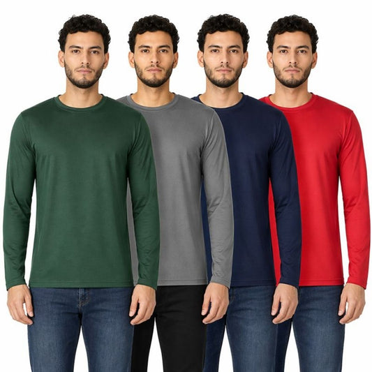 Polyester Solid Round Neck Men's T-Shirts - Pack of 4 (Assorted Colors)