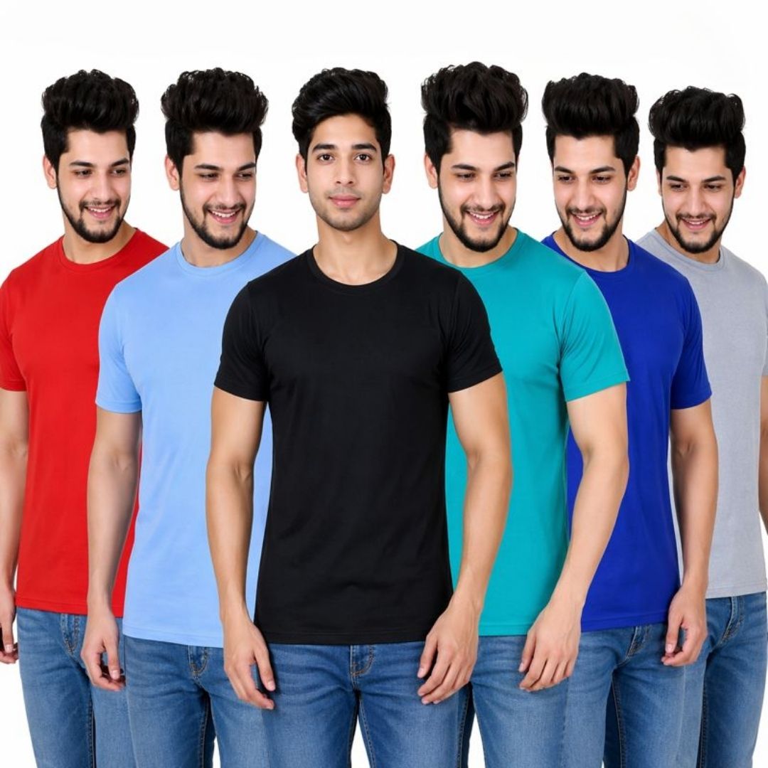 Designer Men's T-Shirts - Pack of 6 (Assorted Colors)