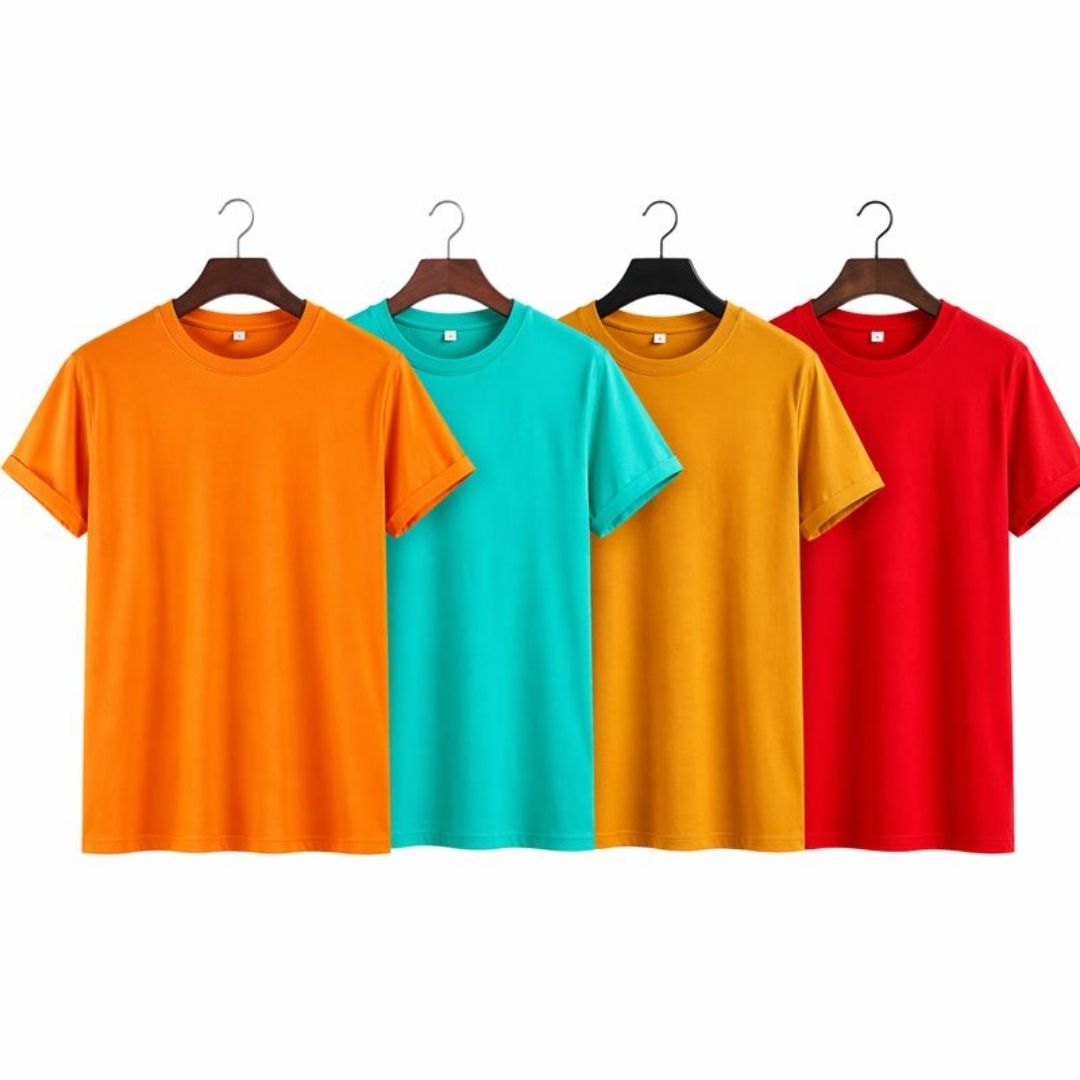 Solid Round Neck Men's T-Shirts- Pack of 4 (Assorted Colors)