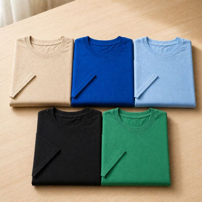 Men Solid Cotton T-Shirt - Pack of 5 (Assorted Colors)